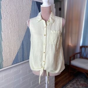 Ellen Tracy Linen and Cotton Yellow Striped Tank Top